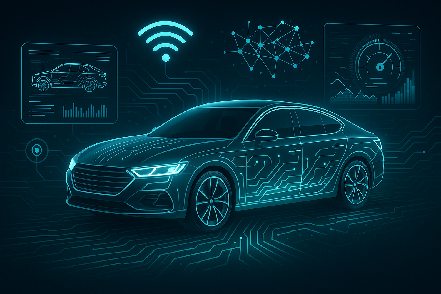 Make a techy picture, that would suit the vision of our company being we create tech sollutions for cars